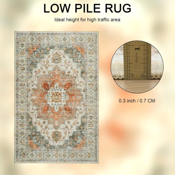 Xfrog Vintage Area Rug Large Machine Washable Rug Non-Slip Short Pile Floral Print Traditional Rug Carpet for Office Dining Living Room 160x230CM - Image 3