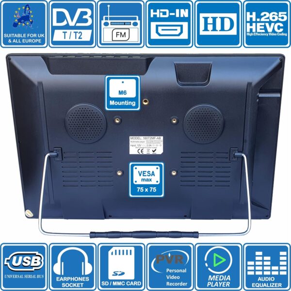 Unispectra ® 16 inch LED 240v (volt) 12v TV Screen Share Freeview & FM Tuner, USB. 12V TVs for Motorhomes, Campervan, Caravan TV, Camping, Truck, Lorry, Van, Boat, Kitchen, Bedroom - Image 4