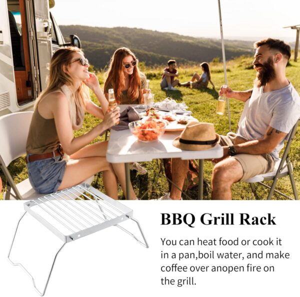Folding Campfire Cooking Grill, Stainless Steel Foldable Stove Stand - Ultralight Charcoal Grate, Portable Grill Grid for Camping Hiking BBQ Fishing - Image 5