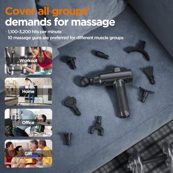 Massage Gun Deep Tissue, Portable Muscle Massage Device with 10 Massage Heads, 2025 Upgraded 30 Speeds Massager with LCD Touch Screen for Body Back Shoulder Muscle Relaxation - Image 3
