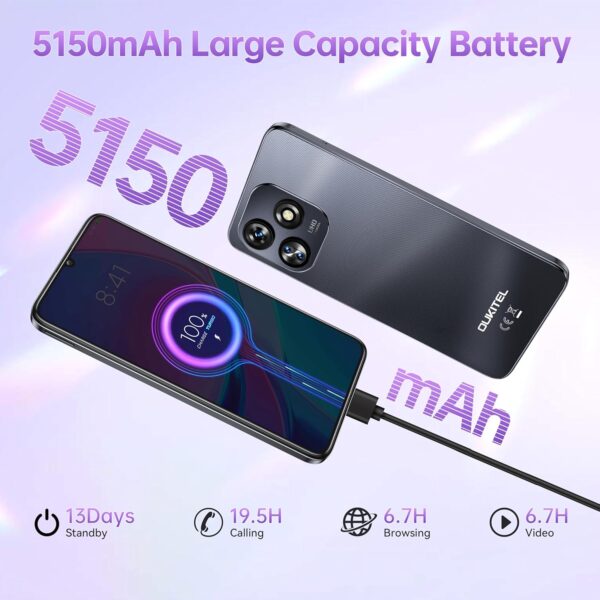 OUKITEL C51 Mobile Phones Sim Free Unlocked, 6.8" HD+ Display Smartphone 18GB+128GB/1TB, Android 14 Mobile Phones Dual Sim 4G, 13MP+5MP Camera, 5150mAh, Fingerprint+Face Unlock, OTG/GPS/Blue - Image 3