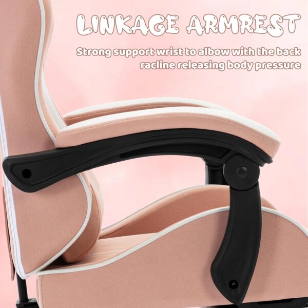 LXRADEO Ergonomic Gaming Chair with Footrest & Lumbar Support - Adjustable Racing Style Computer for Adults, Teens, Kids -Office Desk Chair with Swivel Base, Cute Gamer Design (Pink) - Image 8