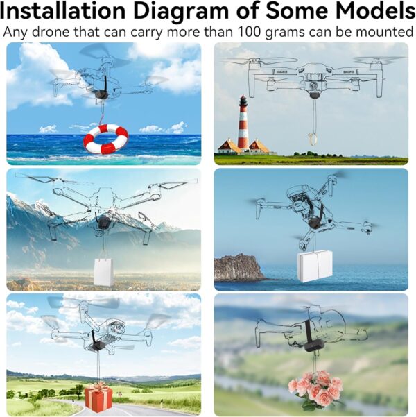 Craznick Drone Airdrop System for DJI NEO/Mini 4K/Mini 4 Pro/3 Pro/Air 3/Air 3S/Mini 2 SE/Mavic 2/2S/3 Phantom 3 4/4 Pro Transport Release Delivery Payload Device for Wedding Scene Fishing Bait Rescue - Image 6