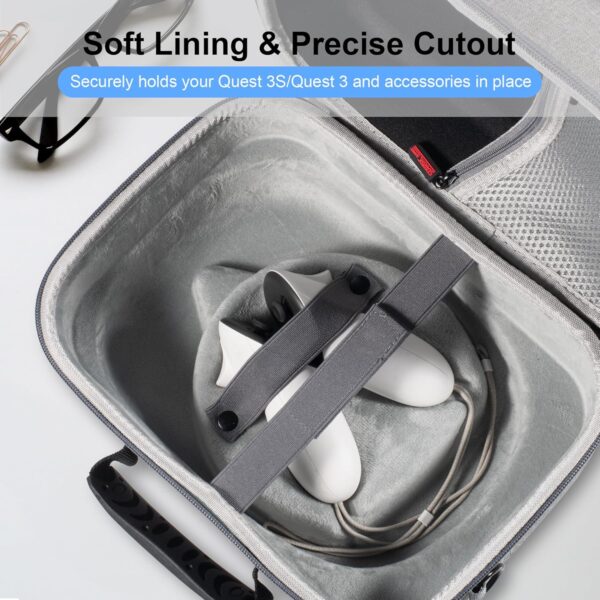 Large Carrying Case for Meta Quest 3S/Quest 3, Hard Travel Case for BOBOVR S3 Pro/Kiwi Design Battery Head Strap, Controllers and Other Accessories, Portable Travel Bag for Oculus Quest 3S/3, Gray - Image 4