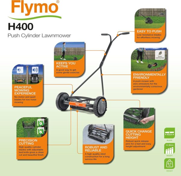 Flymo H400 Push Powered Cylinder Lawn Mower - Image 9