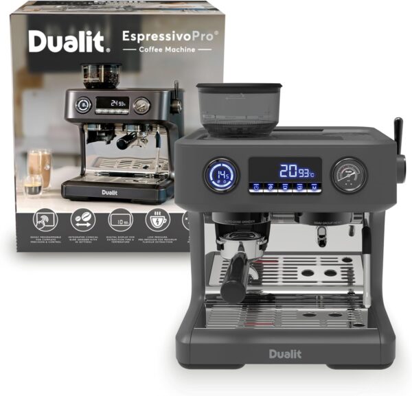 Dualit Espressivo Pro Coffee Machine - Dual Boiler - Integrated Coffee Bean Grinder - Steam Wand - 2.8L Removable Water Tank - Built in Warming Plate - 20 Bar Pressure - Stainless Steel - Image 10