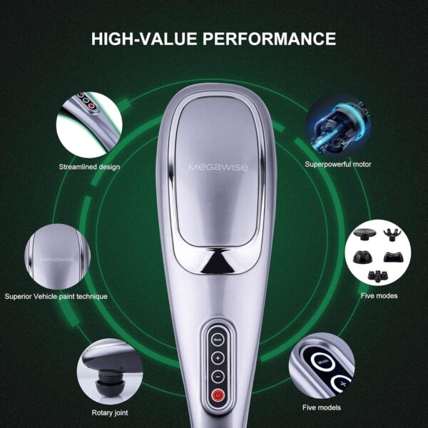 Handheld Deep Tissue Massager for Neck, Shoulders, Waist, Legs - 3600 RPM Powerful Motor With 5 Interchangeable Nodes & 5 Speeds - Knotty Muscle & Spasm Relief - Image 5