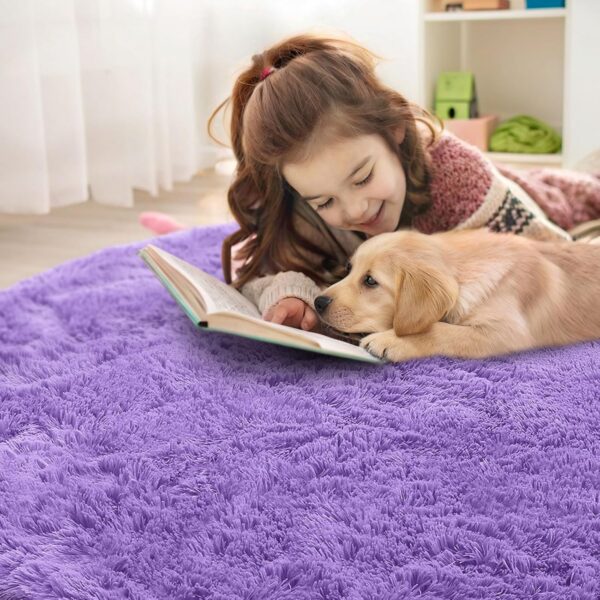 OLANLY Purple Round Rugs for Bedroom - Machine Washable, 4x4 Feet Circle Area Rugs for Living Room, Soft and Fluffy Shaggy Carpet for Teen Girls and Boys, Dorms, Nursery Rooms, Home Decor Aesthetic - Image 5