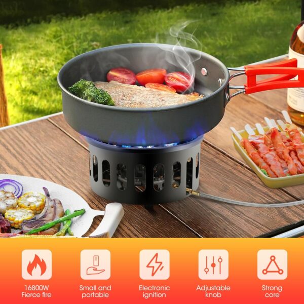 16800W Camping Gas Stove, Portable Gas Stove with 7 Copper Stove Head, Adjustable & Folding Gas Stove Burner, Camping Accessories, Windproof Furnace for Camping Outdoor Cooking Trekking Picnic - Image 4