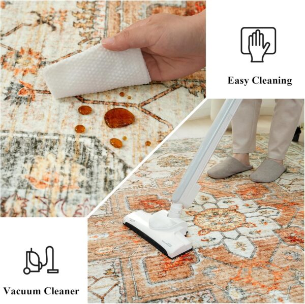 Xfrog Vintage Area Rug Large Machine Washable Rug Non-Slip Short Pile Floral Print Traditional Rug Carpet for Office Dining Living Room 160x230CM - Image 6