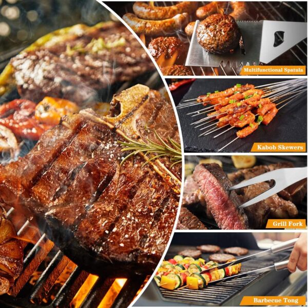 QH7 10 Pack BBQ Barbecue Tool Set, Stainless Steel Outdoor Barbecue Grill Utensils Set with Storage Bags for Picnics and Outdoor Activities - Image 6