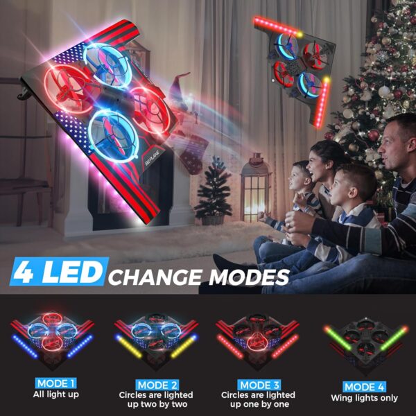 B2 Form Drone for Kids, RC Airplane with Red & Blue Lights, Altitude Hold, 3D Flip, Headless Mode, Propellers Full Protect and 2 Modular Batteries, Indoor RC Plane Toys Gifts for Boys and Girls - Image 3