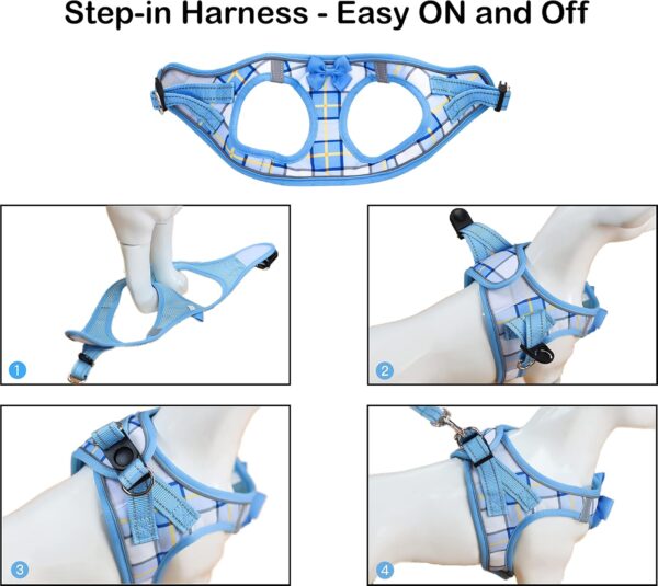 JdotMIN Plaid Dog Harness and Leash Set, Extra-Small/Small to Medium Dog and Cat Vest Harness No Pull, Escape Proof, For Walking Puppy and Kitten, For Travel and Car (Blue, XXS) - Image 6