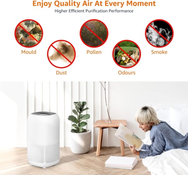 Amazon Basics Air Purifier for Home Bedroom (30m²) with HEPA Air Filter & Advance Activated Carbon Air Filters, UK plug, White - Image 8