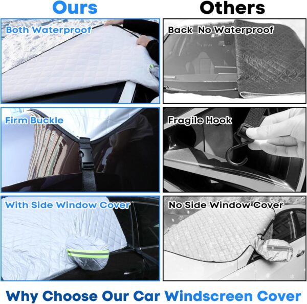 SelfTek Car Windscreen Cover for Winter, Large Car Frost Windscreen Cover with Rearview Mirror and Side Windows Cover Waterproof Windshield Cover for Ice and Snow Fits Most Cars, SUVs - Image 5