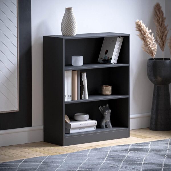 Vida Designs Cambridge 3 Tier Low Bookcase, Black Wooden Shelving Display Storage Unit Office Living Room Furniture - Image 7