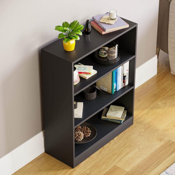 Vida Designs Cambridge 3 Tier Low Bookcase, Black Wooden Shelving Display Storage Unit Office Living Room Furniture - Image 8