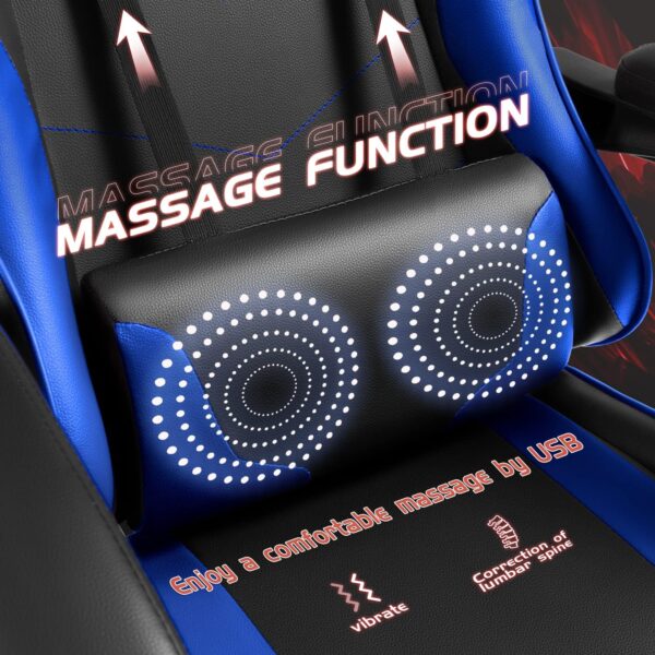 Shahoo Gaming Chair with Footrest and Massage Lumbar Support, Video Game Chairs Height Adjustable Seat with Headrest for Office or Bedroom, Study Room, Blue - Image 6