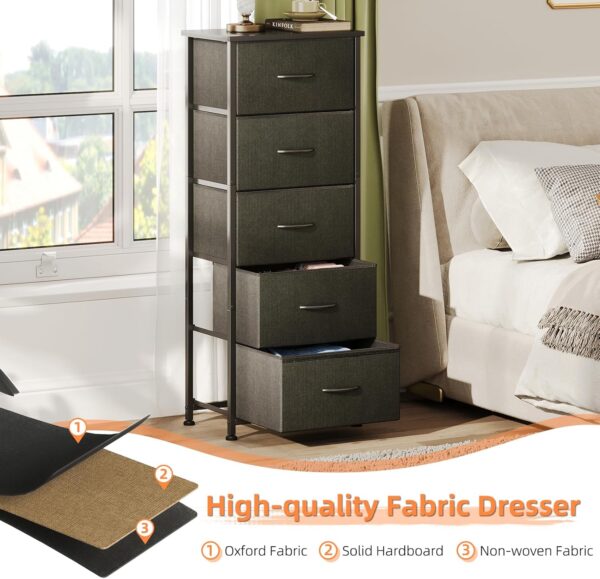 CAIYUN Chest of Drawers for Bedroom with 5 Drawers, Fabric Storage Drawer, Tall Black Hallway Storage Unit - Image 8