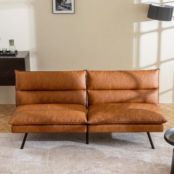 Opoiar Convertible Armless Futon Sofa Bed,3" Memory Foam Modern Loveseat Couch,71" L Sleeper Sofa Bed,Small Splitback Modern Faux Leather Futon Sofa for Living Room,Home Office,Apartment,Brown - Image 2