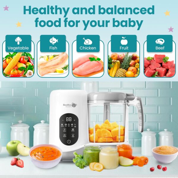 BooBoo PuréePro® Baby Food Maker, Multifunctional Food Processor Chopper, Puree Blender And Steamer, x4 Cooking Presets, Auto Cooking, Grinding Function & Self Cleaning Operation - Image 4