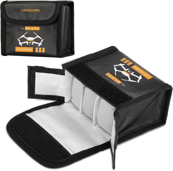 LINGHUANG Mini 3 Pro Lipo Battery Safe Bag,Fireproof Safety Charging Storage Bag for DJI Mini 4 Pro,Mini 3 Pro,Mini 3 Drone Explosion-Proof Battery Bag(for 3 Batteries,1Pcs) - Image 2