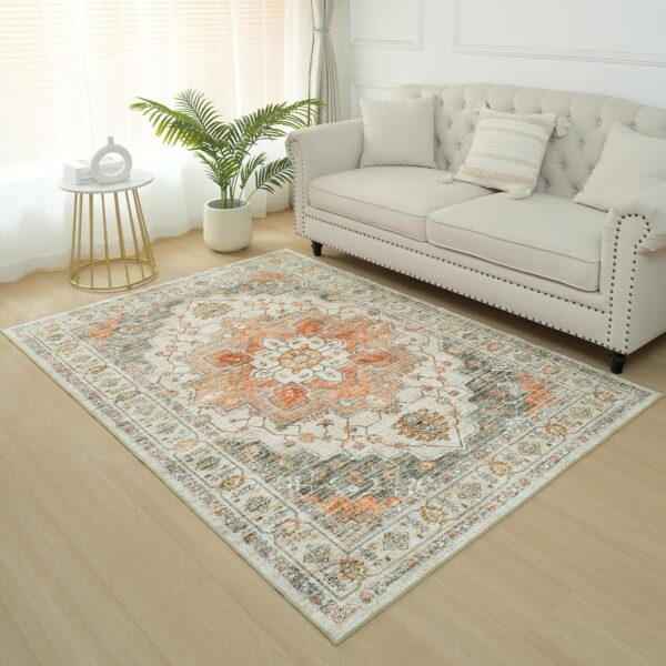 Xfrog Vintage Area Rug Large Machine Washable Rug Non-Slip Short Pile Floral Print Traditional Rug Carpet for Office Dining Living Room 160x230CM - Image 9