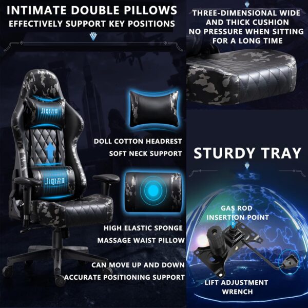 Ergonomic Gaming Chair - Adjustable Recline, Armrests, PU Leather, Comfortable Massage Feature, Dual Bluetooth Speakers for Gamers and Professionals - Image 8