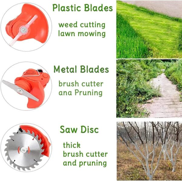 Cordless Strimmer, 24V Grass Trimmer with Battery and Charger, Rechargeable Lawn Edger with 3 Spare Blade Types for Garden Weeding and Maintenance, Battery Included - Image 3