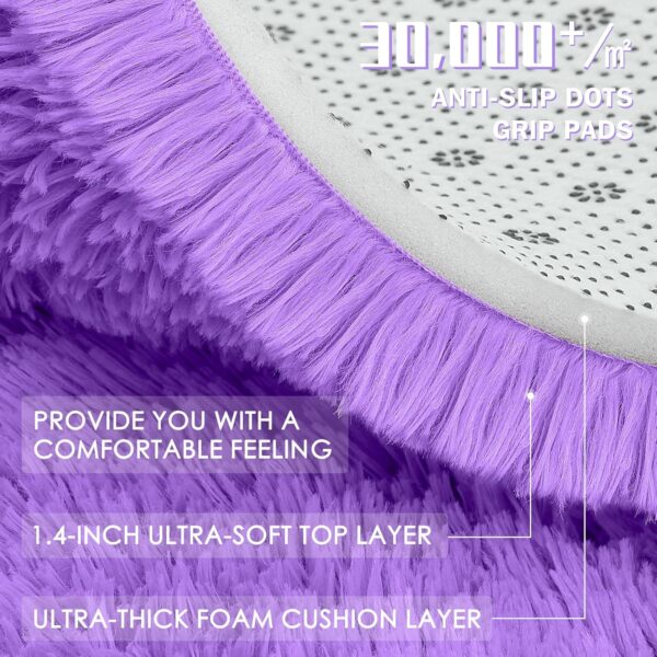 OLANLY Purple Round Rugs for Bedroom - Machine Washable, 4x4 Feet Circle Area Rugs for Living Room, Soft and Fluffy Shaggy Carpet for Teen Girls and Boys, Dorms, Nursery Rooms, Home Decor Aesthetic - Image 7