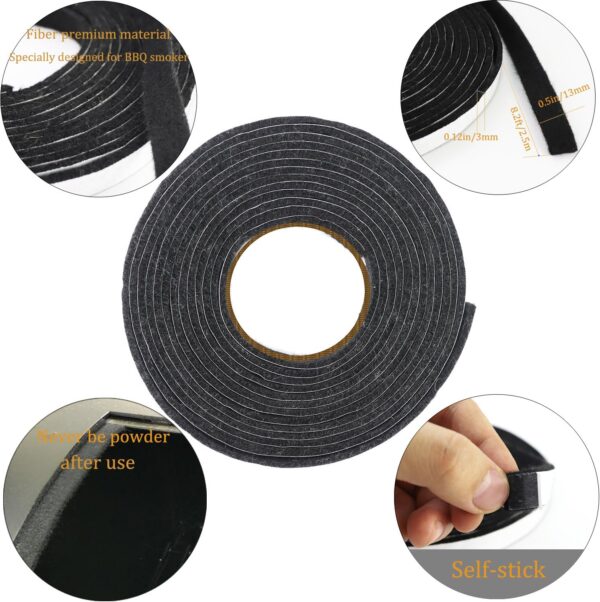 LANUCN BBQ Smoke Seal Strip/Self Stick Leak Proof Smoker Gasket/Oven Door Seal Hopper Lid Sealing Strip/Smoke Keeping Strip/Heat Resistant Grill Gasket (8.2ft,1/2'',1/8'',2 Pack) (Black) - Image 6