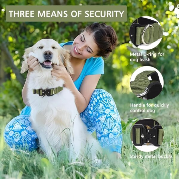 Ledeak Tactical Dog Collar, Padded Adjustable Polypropylene Soft Dog Collars, Heavy Duty Breathable Strong Training Dog Collar with Handle and Heavy Duty Metal Buckle (Army Green, M) - Image 5