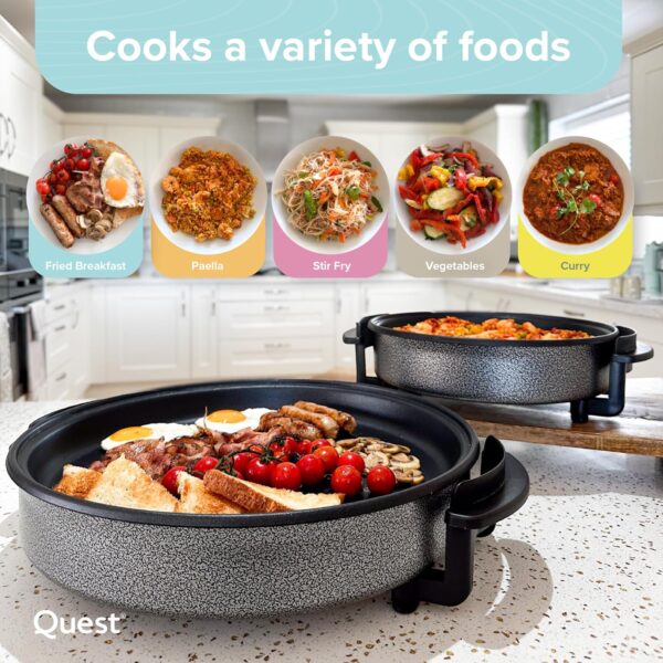 Quest 35410 30cm Multi-Function Electric Cooker Pan with Lid/Adjustable Thermostatic Control/Non-Stick Aluminium / 30 x 30cm Surface/Detachable Power Cable For Serving - Image 4
