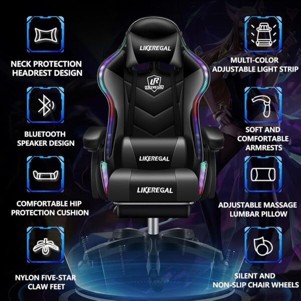 Ergonomic Office Gaming Chair with Bluetooth Speakers and Lumbar Support (Pink) - Image 4