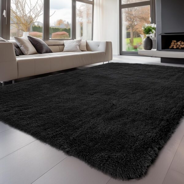 Sour Lemon Rugs Living Room 140x200cm, Black Area Rugs for Bedroom, Washable Anti Slip Extra Large Shaggy Soft Rug Fluffy Modern Floor Carpets Mat Beside Carpet for Kids Living Room - Image 2