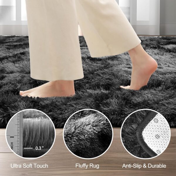 LNZHAO Living Room Rugs 120x180cm - Extra Large Shaggy Soft Fluffy Rug Area Carpet, Modern Tie-dye Carpet - Washable Rugs for Home Decor, Bedroom, Dorm, Kids Room Lounge Office, Dark Grey - Image 10