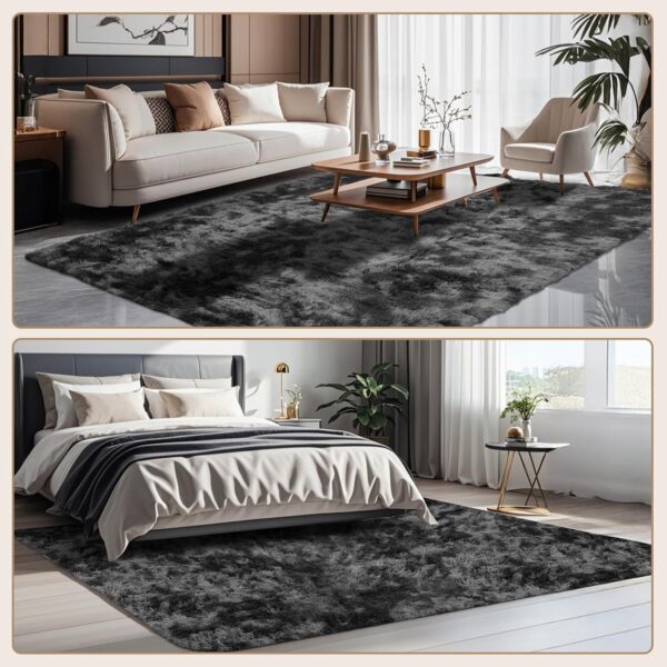 LNZHAO Living Room Rugs 120x180cm - Extra Large Shaggy Soft Fluffy Rug Area Carpet, Modern Tie-dye Carpet - Washable Rugs for Home Decor, Bedroom, Dorm, Kids Room Lounge Office, Dark Grey - Image 7