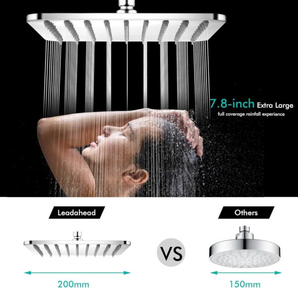 Square Rainfall Shower Head 7.7-Inch Overhead Fixed Rain Showerhead Full Body Coverage Stainless Steel Shower Head with Adjustable Swivel Ball Joint | G1/2" Universal Fitting | Polished Chrome - Image 6