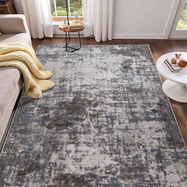 4x6 Rug, Soft Washable Rug for Living Room, Non Slip Abstract Modern Rugs for Bedroom, Low Pile Stain Resistant Foldable Carpet for Dining Room Bedside Entryway Nursery Decor, Dark Grey - Image 2