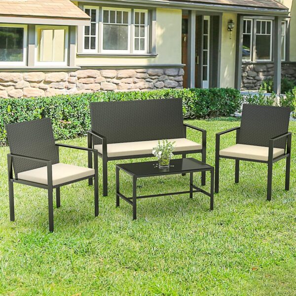bigzzia Rattan Garden Furniture Set, 4 piece Patio Rattan furniture sofa Weaving Wicker includes 2 Armchairs,1 Double seat Sofa and 1 table (New Black Set) - Image 7