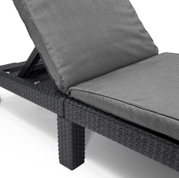 Allibert by Keter Daytona Deluxe Outdoor Garden Sun lounger - Graphite with Grey Cushions - Image 6