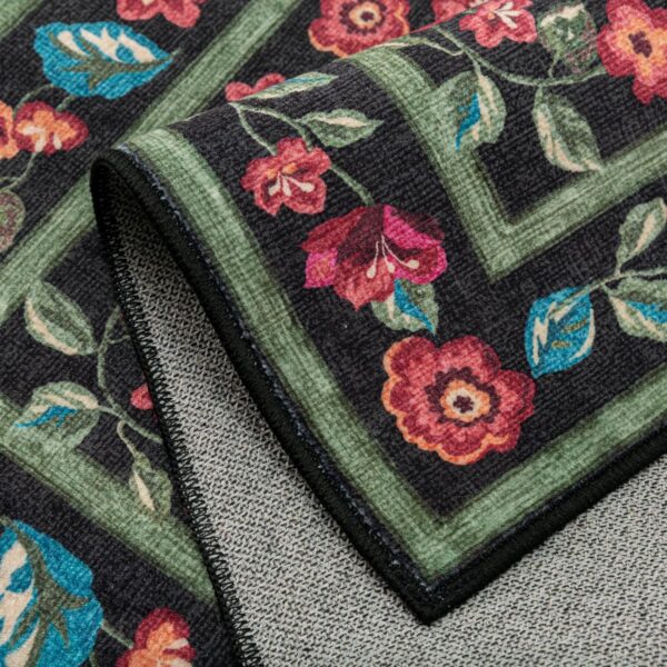 PureCozy Black Area Rug 3x5 Washable Living Room Rug Non Slip Winter Kitchen Rug Soft Floral Indoor Carpet Vintage Low Pile Accent Throw Rug for Office Dining Room Nursery Bathroom Farmhouse - Image 8