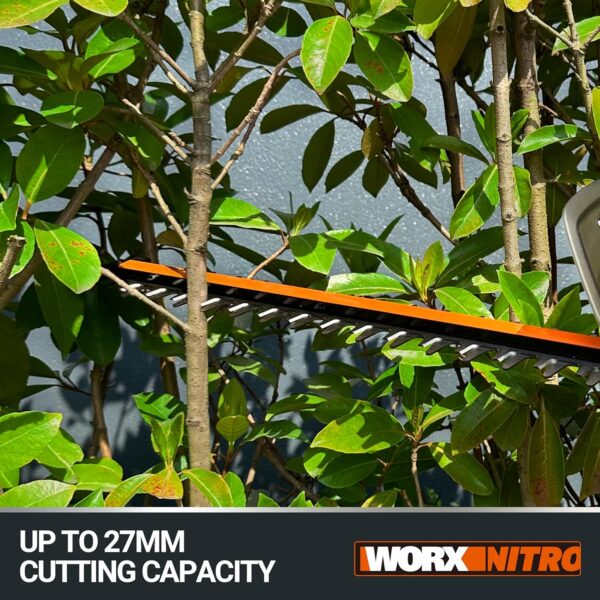 Worx WG286E 40V 61cm Cordless Brushless Hedge Trimmer – Dual-Action Laser-Cut Blades, 27mm Cutting Capacity, 180° Rotating Handle, Includes 2x 2.0Ah Batteries & Charger - Image 7