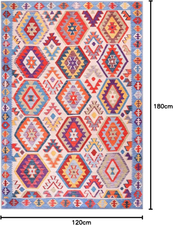NETLINE HOME Machine Washable Area Rugs For Kitchen, Bedroom, Dining and Living Room | Kid Pet Friendly Rug | Oriental Design Carpet | Low Pile | Non Slip (Multicolor 2, 120X180 CM) - Image 3