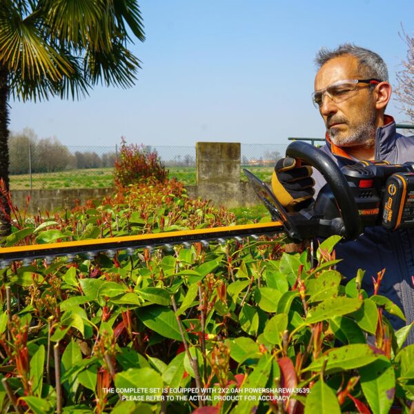 Worx WG286E 40V 61cm Cordless Brushless Hedge Trimmer – Dual-Action Laser-Cut Blades, 27mm Cutting Capacity, 180° Rotating Handle, Includes 2x 2.0Ah Batteries & Charger - Image 6