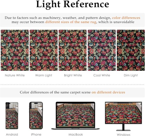 PureCozy Black Area Rug 3x5 Washable Living Room Rug Non Slip Winter Kitchen Rug Soft Floral Indoor Carpet Vintage Low Pile Accent Throw Rug for Office Dining Room Nursery Bathroom Farmhouse - Image 3