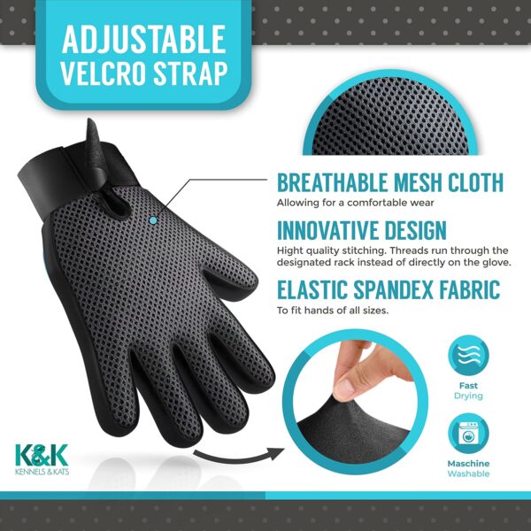 KENNELS & KATS Pet Grooming Glove | Pet Brush Glove | Premium De-shedding Glove for Easy, Mess-free Grooming with 260 Tips | Grooming Mitt For Dogs, Cats, Rabbits & Horses with Long/Short/Curly Hair - Image 4