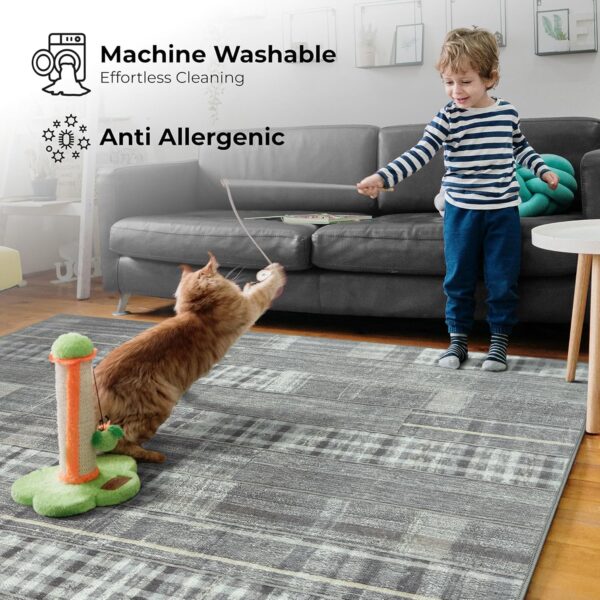 Arty Rugs Machine Washable Rug, 122x170cm, 75% Recycled Cotton, Short Pile, Non-Slip Backing, Non-Shedding, Area Rugs for Living Room, Bedroom, Kitchen, Hallway, Office, Silver Grey - Image 3