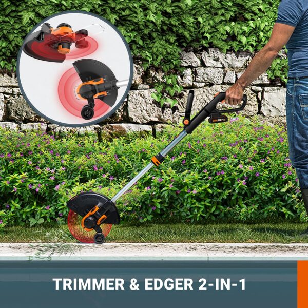 WORX 20V Cordless Grass Trimmer WG163E.3 with Fast Charger, 2 x 2,0Ah Batteries, PowerShare, 2-in-1 Strimmer/Edger, 90° Head pivots, Command Feed System - Image 4
