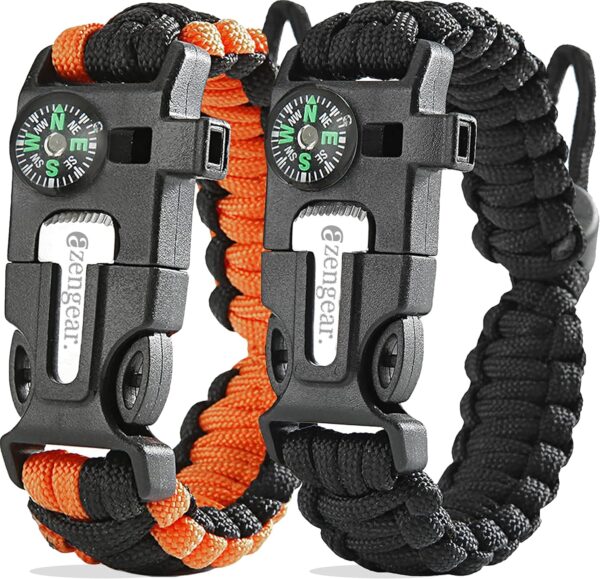 aZengear Paracord Survival Bracelet, Fire Starter Made of Flint and Steel, Whistle and Compass, Adjustable Strap Size for Camping, Bushcraft and Emergency Equipment - Image 2